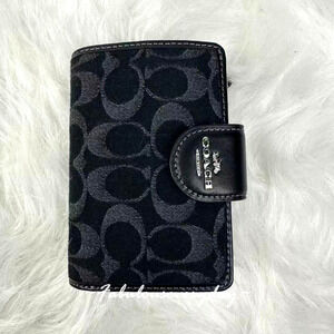Coach Medium Corner Zip Wallet In Signature Denim/Silver/Black CDF13 NWT